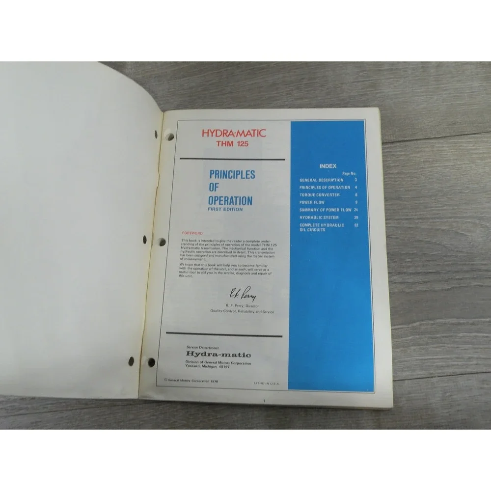 Hydra-matic THM 125 Principles of Operation Service Manual Second Edition 1978